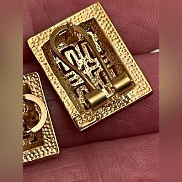 Vintage Givenchy Gold-Tone Pierced Earrings with Rhinestone Border - Picture 5 of 6